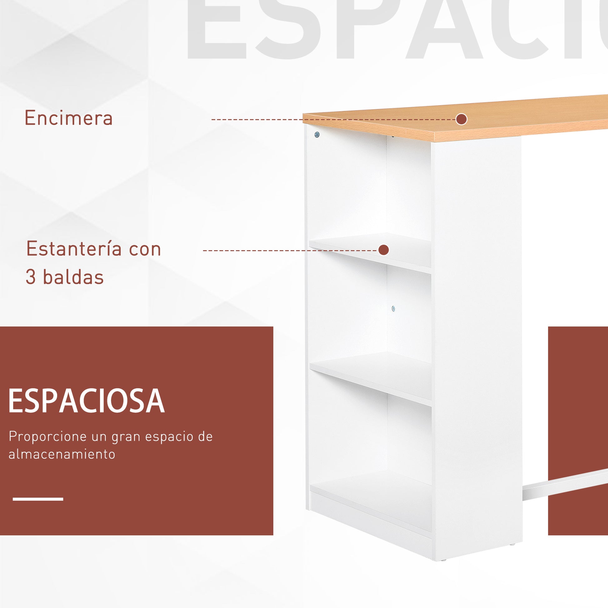 High Kitchen Table Bar Table with 3 Shelves Antitip Metal Frame 100 kg Load for Dining Room 115x55x100 cm White and Oak