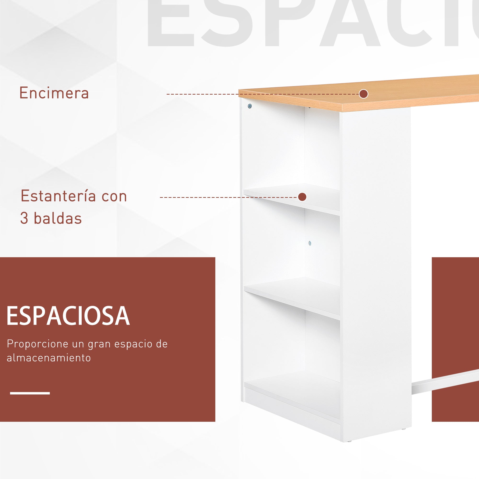 High Kitchen Table Bar Table with 3 Shelves Antitip Metal Frame 100 kg Load for Dining Room 115x55x100 cm White and Oak