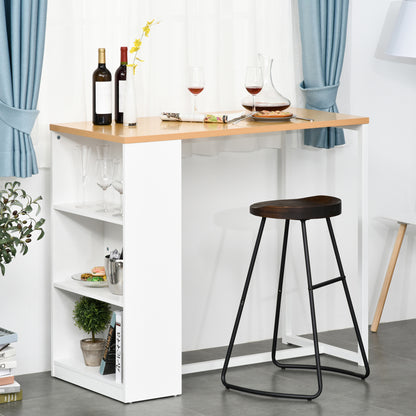 High Kitchen Table Bar Table with 3 Shelves Antitip Metal Frame 100 kg Load for Dining Room 115x55x100 cm White and Oak