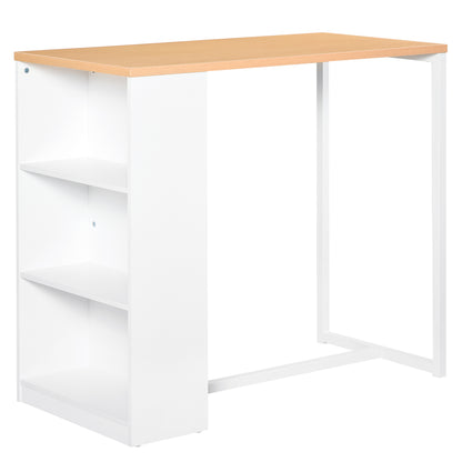 High Kitchen Table Bar Table with 3 Shelves Antitip Metal Frame 100 kg Load for Dining Room 115x55x100 cm White and Oak