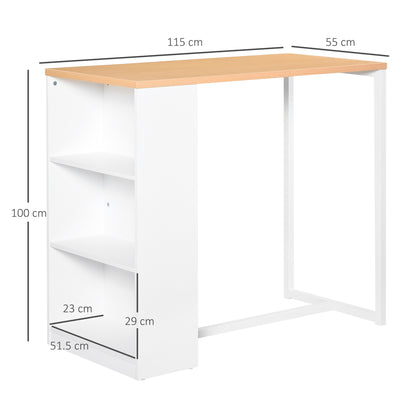 High Kitchen Table Bar Table with 3 Shelves Antitip Metal Frame 100 kg Load for Dining Room 115x55x100 cm White and Oak