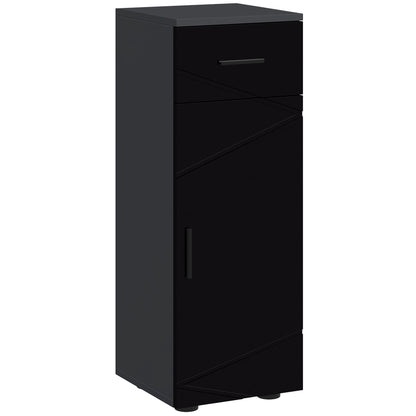 Bathroom Cabinet with Drawer and Adjustable 2-Level Cabinet, Wooden Bathroom Cabinet, 30x30x82 cm, Black and Dark Grey