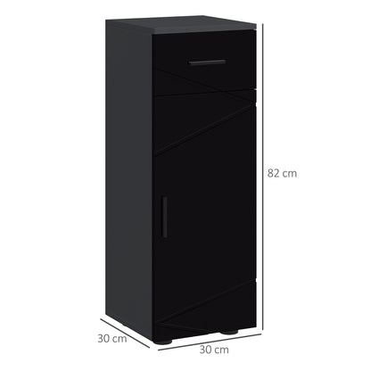 Bathroom Cabinet with Drawer and Adjustable 2-Level Cabinet, Wooden Bathroom Cabinet, 30x30x82 cm, Black and Dark Grey