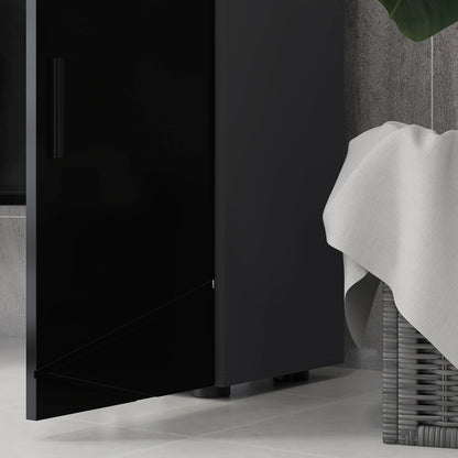 Bathroom Cabinet with Drawer and Adjustable 2-Level Cabinet, Wooden Bathroom Cabinet, 30x30x82 cm, Black and Dark Grey