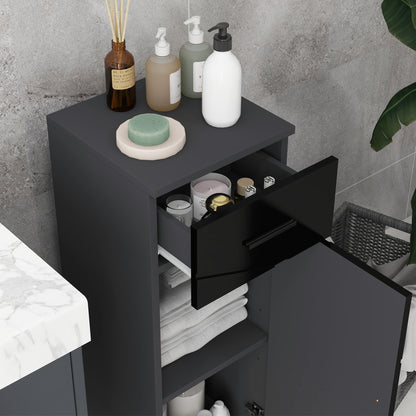 Bathroom Cabinet with Drawer and Adjustable 2-Level Cabinet, Wooden Bathroom Cabinet, 30x30x82 cm, Black and Dark Grey