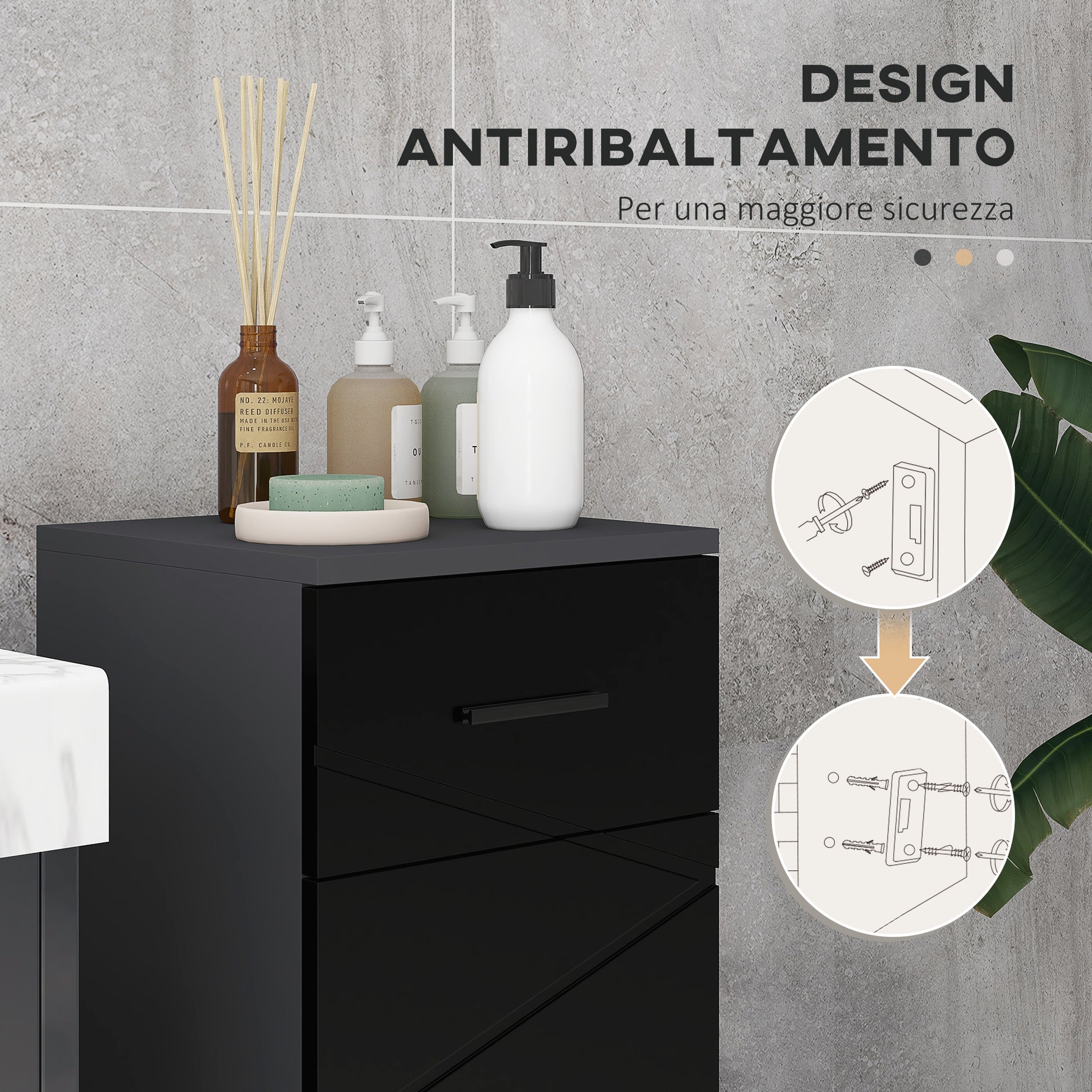 Bathroom Cabinet with Drawer and Adjustable 2-Level Cabinet, Wooden Bathroom Cabinet, 30x30x82 cm, Black and Dark Grey