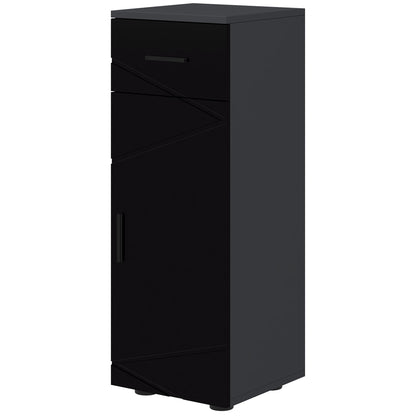 Bathroom Cabinet with Drawer and Adjustable 2-Level Cabinet, Wooden Bathroom Cabinet, 30x30x82 cm, Black and Dark Grey