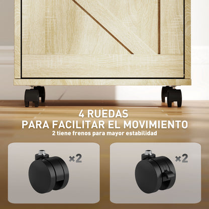 Office Drawer Unit with 2 Drawers Mobile Filing Cabinet with Wheels Lockable and Hanging File Folders for A4 Size 41x42x56 cm Natural