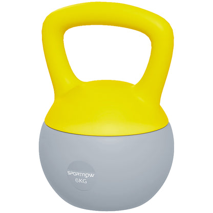 SPORTNOW Kettlebell 6kg Dumbbell with Non-Slip Handle for Fitness Training Cardio, Gray and Yellow
