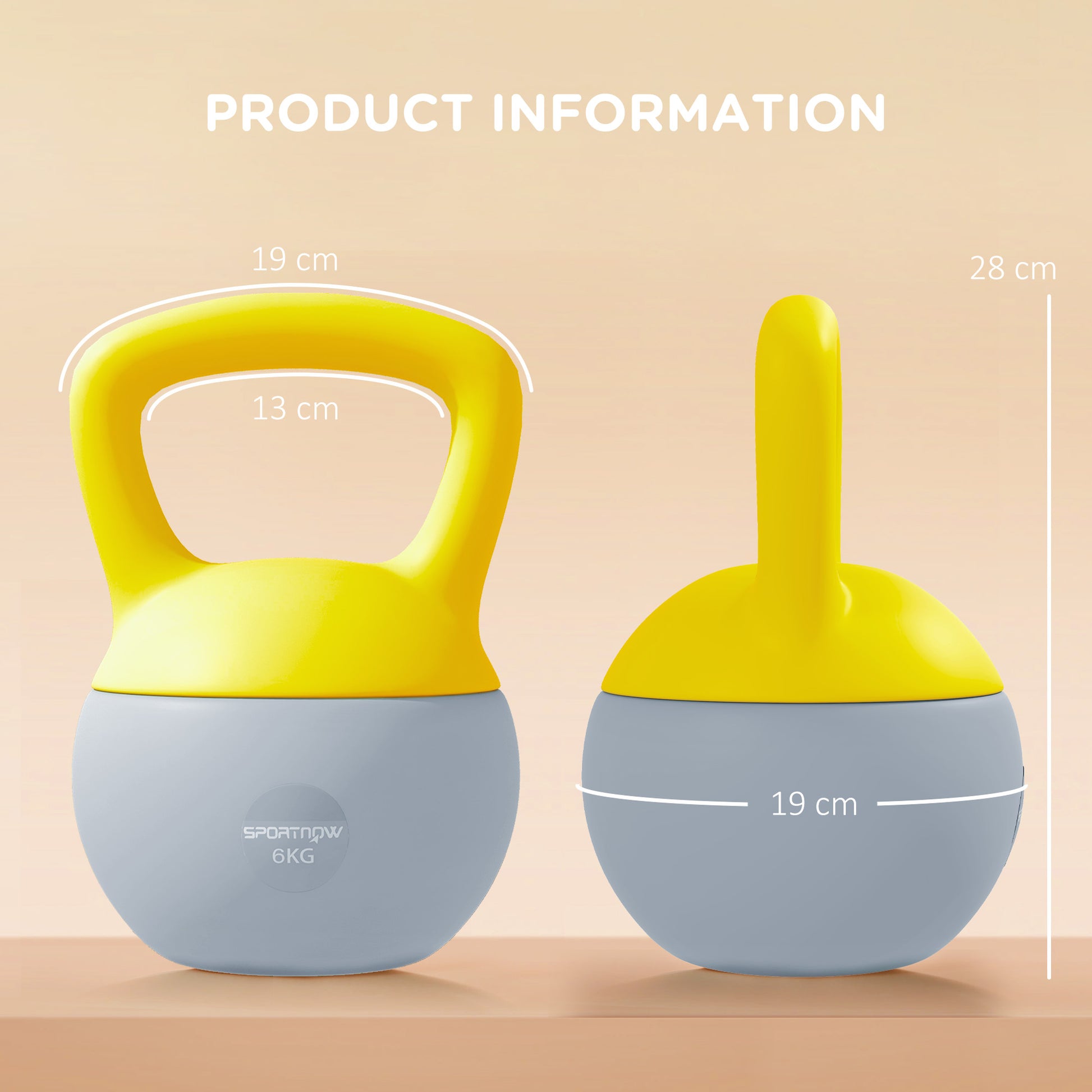 SPORTNOW Kettlebell 6kg Dumbbell with Non-Slip Handle for Fitness Training Cardio, Gray and Yellow