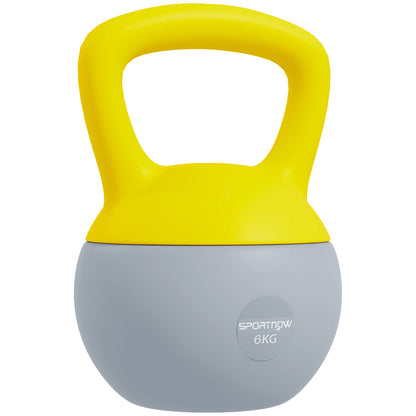 SPORTNOW Kettlebell 6kg Dumbbell with Non-Slip Handle for Fitness Training Cardio, Gray and Yellow