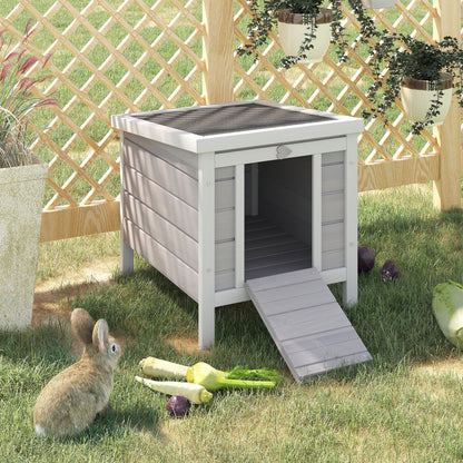 Wooden Rabbit Hutch Outdoor Cage Shelter for Small Pets with Flip Asphalt Roof and Non-Slip Ramp 42x51x43 cm Gray