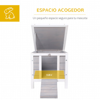 Wooden Rabbit Hutch Outdoor Cage Shelter for Small Pets with Flip Asphalt Roof and Non-Slip Ramp 42x51x43 cm Gray