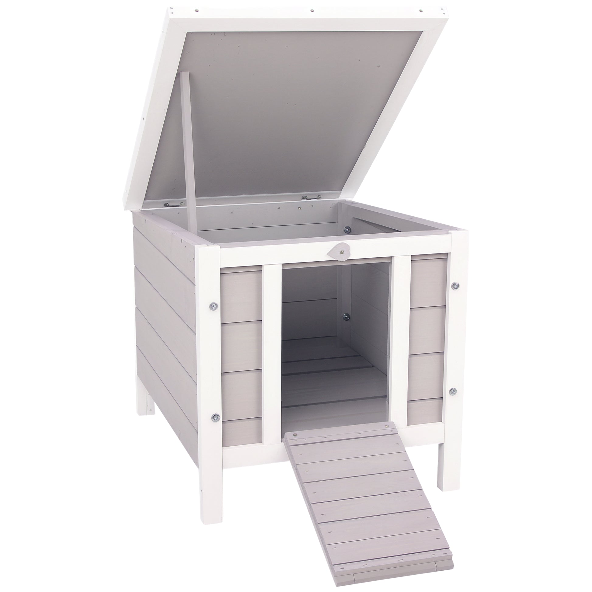 Wooden Rabbit Hutch Outdoor Cage Shelter for Small Pets with Flip Asphalt Roof and Non-Slip Ramp 42x51x43 cm Gray