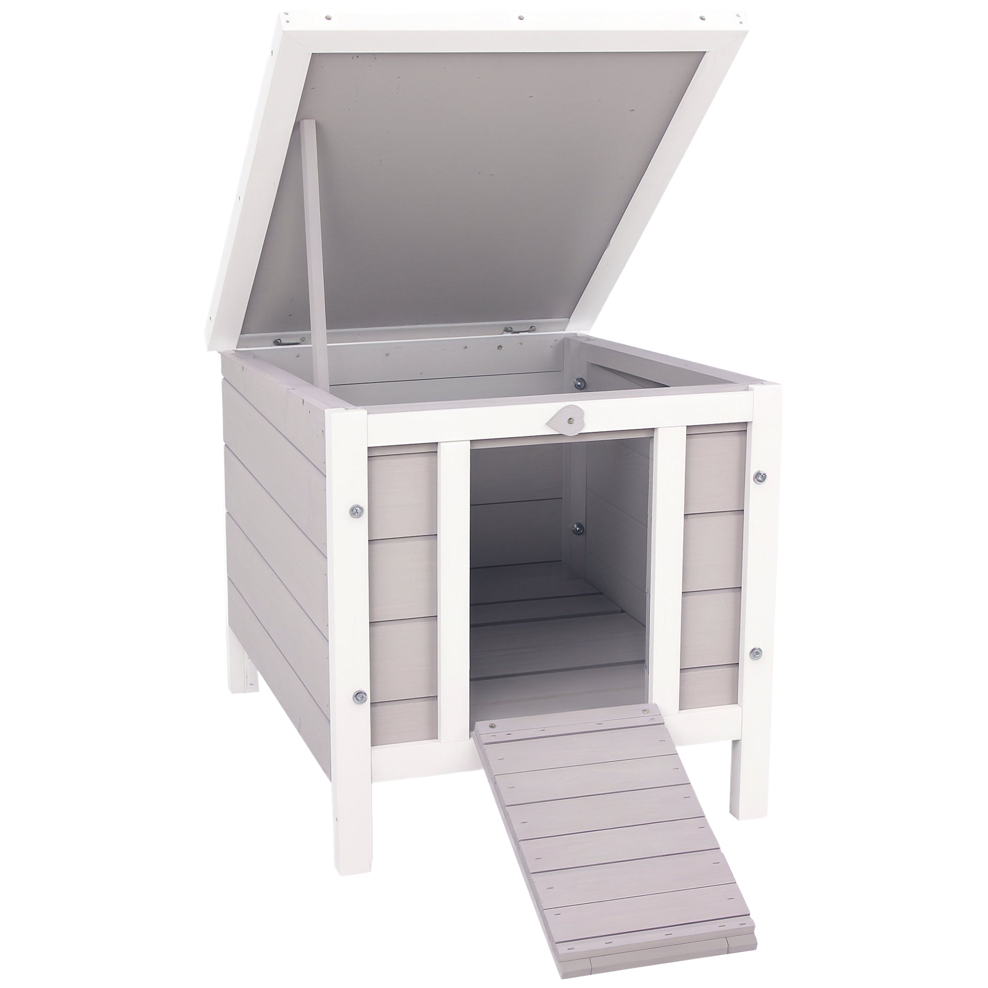 Wooden Rabbit Hutch Outdoor Cage Shelter for Small Pets with Flip Asphalt Roof and Non-Slip Ramp 42x51x43 cm Gray
