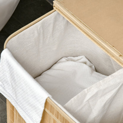 Laundry Basket with Lid 90 L Laundry Collector with Handles, 2 Removable Laundry Bags, Foldable, Laundry Box Laundry Bin for Laundry Room Bedroom Bathroom Natural