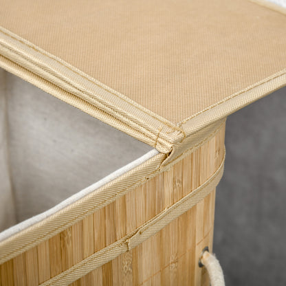 Laundry Basket with Lid 90 L Laundry Collector with Handles, 2 Removable Laundry Bags, Foldable, Laundry Box Laundry Bin for Laundry Room Bedroom Bathroom Natural