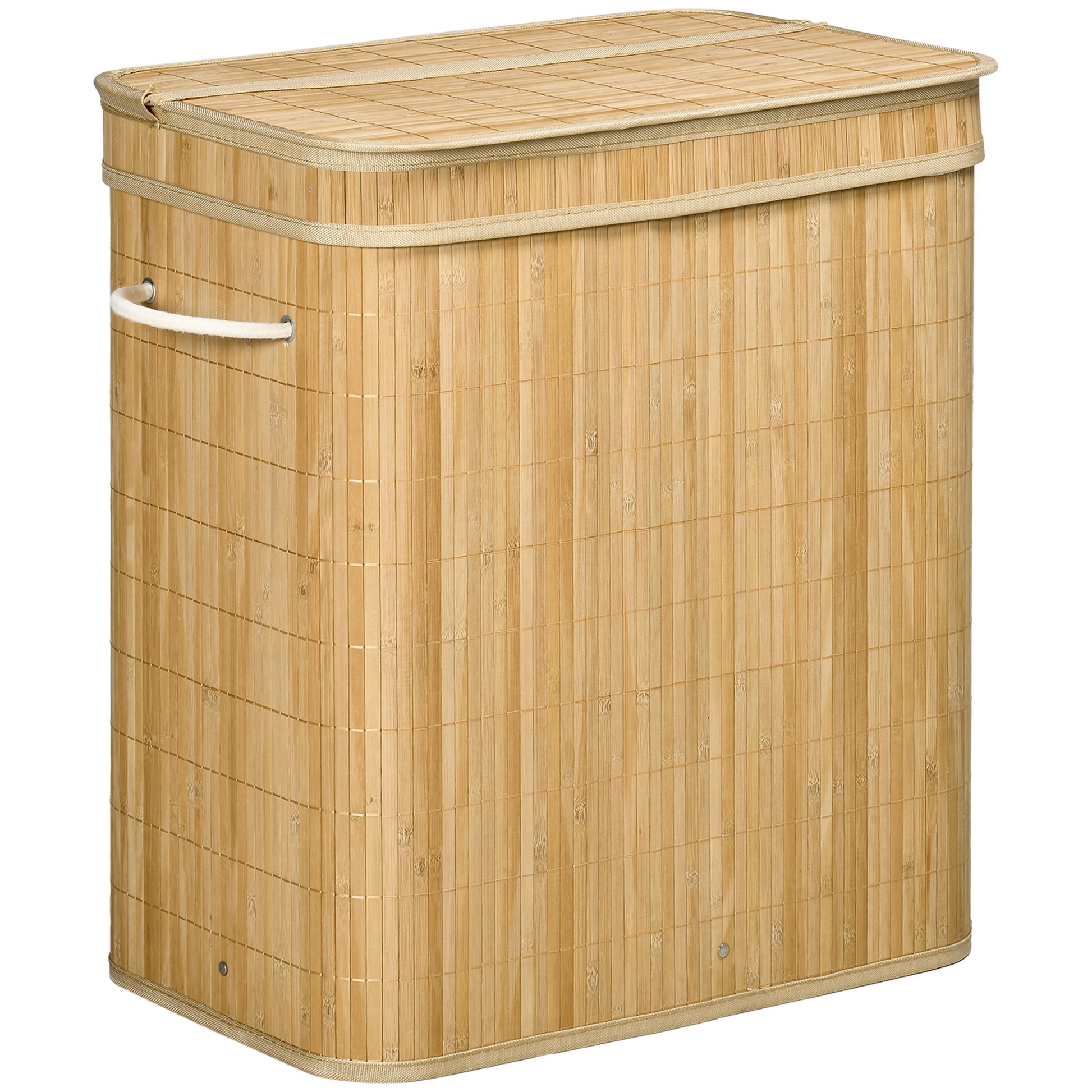 Laundry Basket with Lid 90 L Laundry Collector with Handles, 2 Removable Laundry Bags, Foldable, Laundry Box Laundry Bin for Laundry Room Bedroom Bathroom Natural