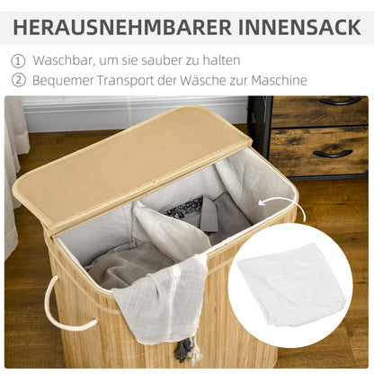 Laundry Basket with Lid 90 L Laundry Collector with Handles, 2 Removable Laundry Bags, Foldable, Laundry Box Laundry Bin for Laundry Room Bedroom Bathroom Natural