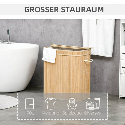 Laundry Basket with Lid 90 L Laundry Collector with Handles, 2 Removable Laundry Bags, Foldable, Laundry Box Laundry Bin for Laundry Room Bedroom Bathroom Natural