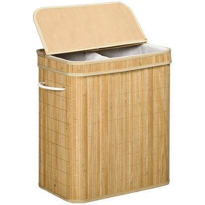 Laundry Basket with Lid 90 L Laundry Collector with Handles, 2 Removable Laundry Bags, Foldable, Laundry Box Laundry Bin for Laundry Room Bedroom Bathroom Natural