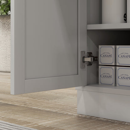 Microwave Cabinet, Kitchen Cabinet, 3 Adjustable Shelving Units, with Open Space, 1 Drawer and 2-Door Cupboard, Kitchen Furniture, Modern Design, 61 x 35 x 125.4 cm, White