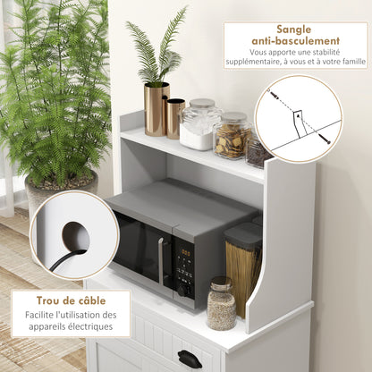 Microwave Cabinet, Kitchen Cabinet, 3 Adjustable Shelving Units, with Open Space, 1 Drawer and 2-Door Cupboard, Kitchen Furniture, Modern Design, 61 x 35 x 125.4 cm, White