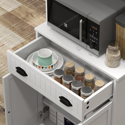 Microwave Cabinet, Kitchen Cabinet, 3 Adjustable Shelving Units, with Open Space, 1 Drawer and 2-Door Cupboard, Kitchen Furniture, Modern Design, 61 x 35 x 125.4 cm, White