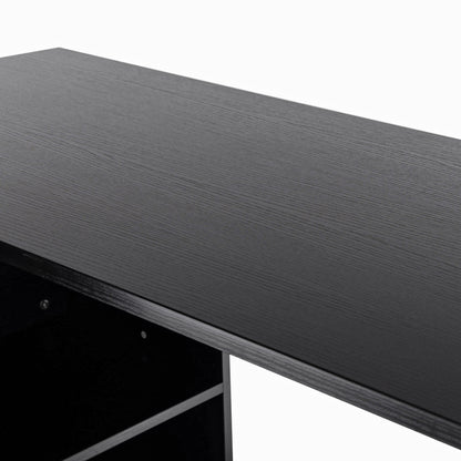 Corner Desk for PC with 2 Drawers and Open Shelves, L-Shaped Desk in Wood and Metal, 117x83.5x76 cm, Black