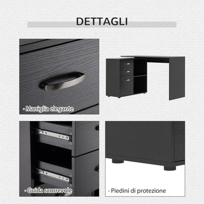 Corner Desk for PC with 2 Drawers and Open Shelves, L-Shaped Desk in Wood and Metal, 117x83.5x76 cm, Black