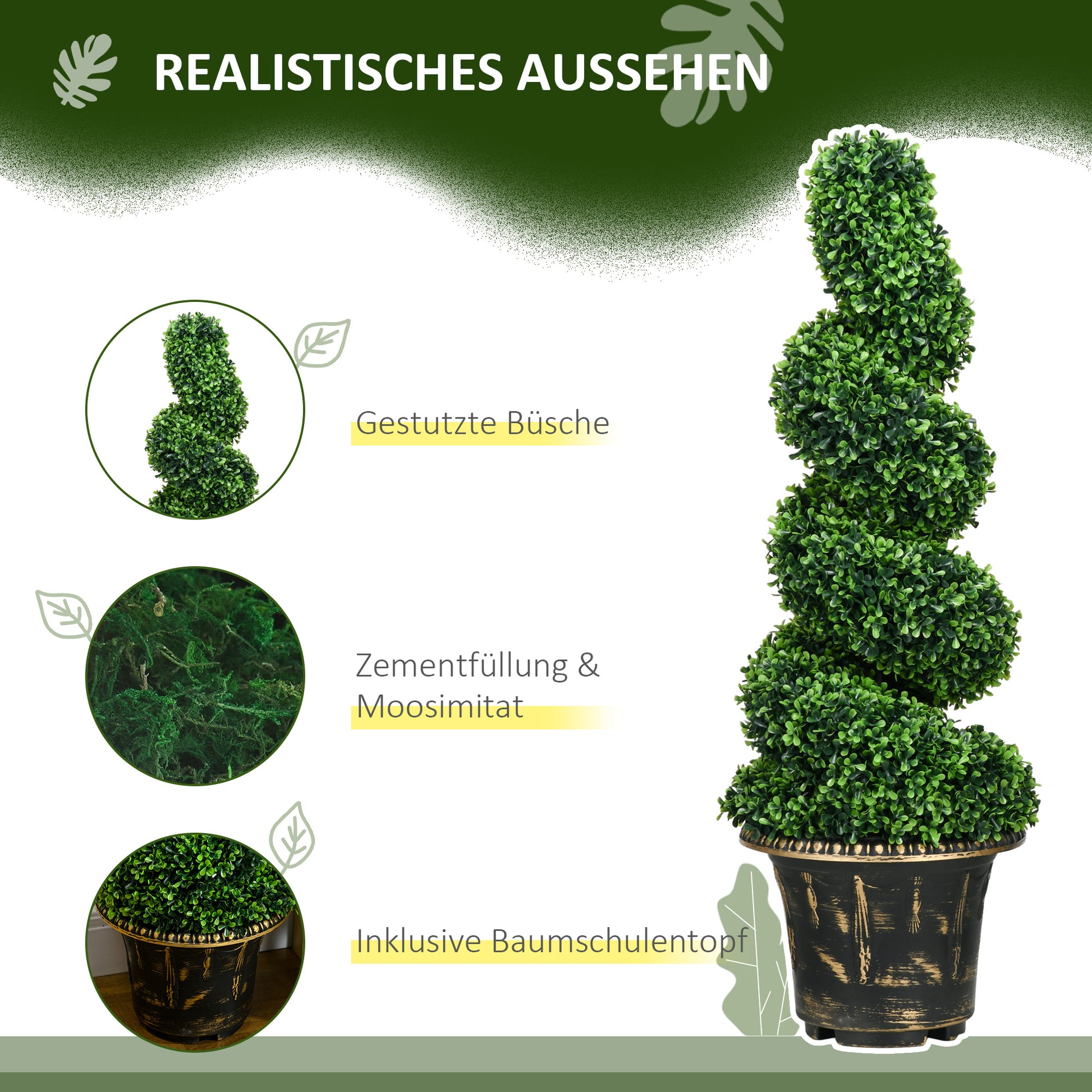 Artificial Plants Set of 2, UV Resistant Fake Plant in Flowerpot, 90 cm Boxwood Plant for Indoor, Outdoor