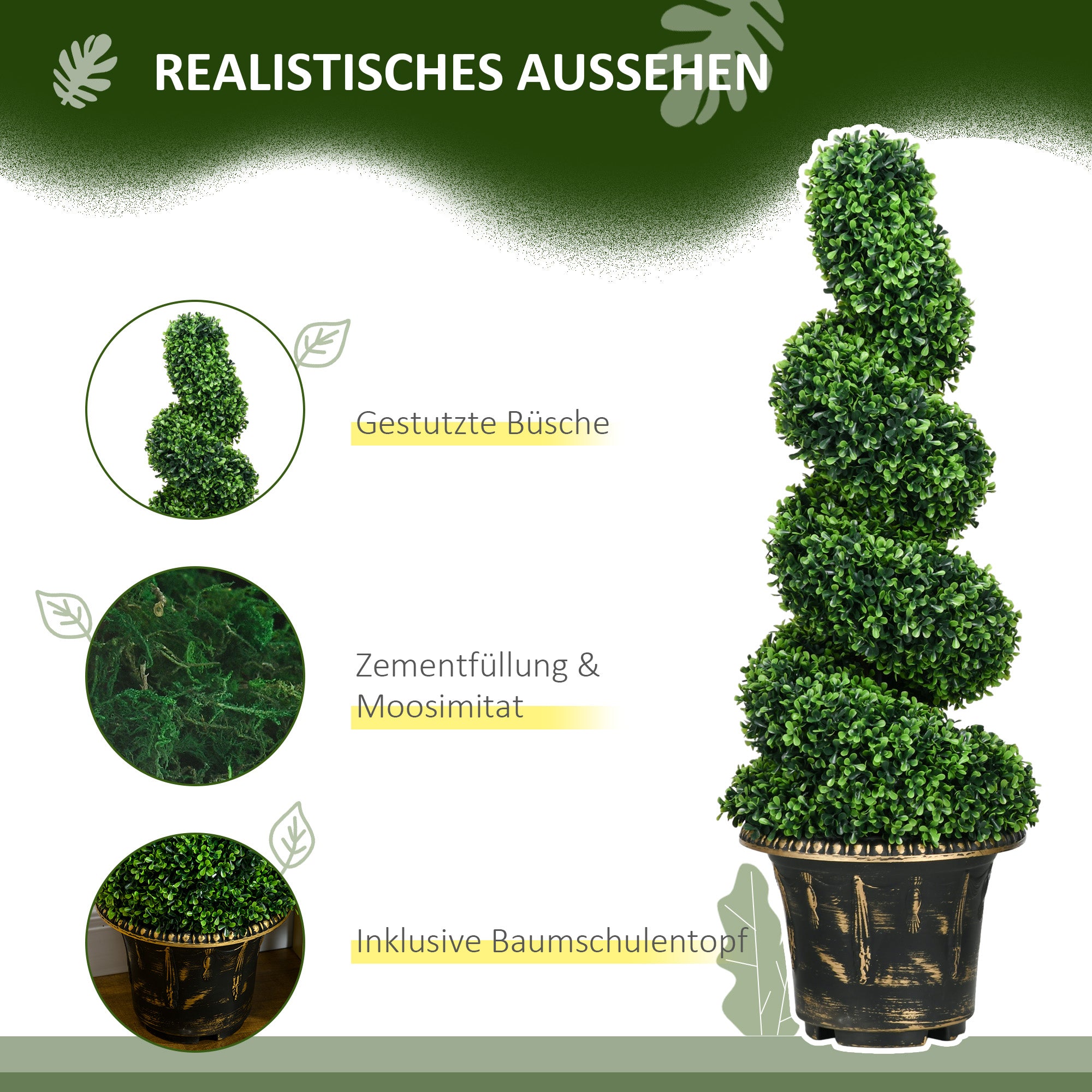 Artificial Plants Set of 2, UV Resistant Fake Plant in Flowerpot, 90 cm Boxwood Plant for Indoor, Outdoor