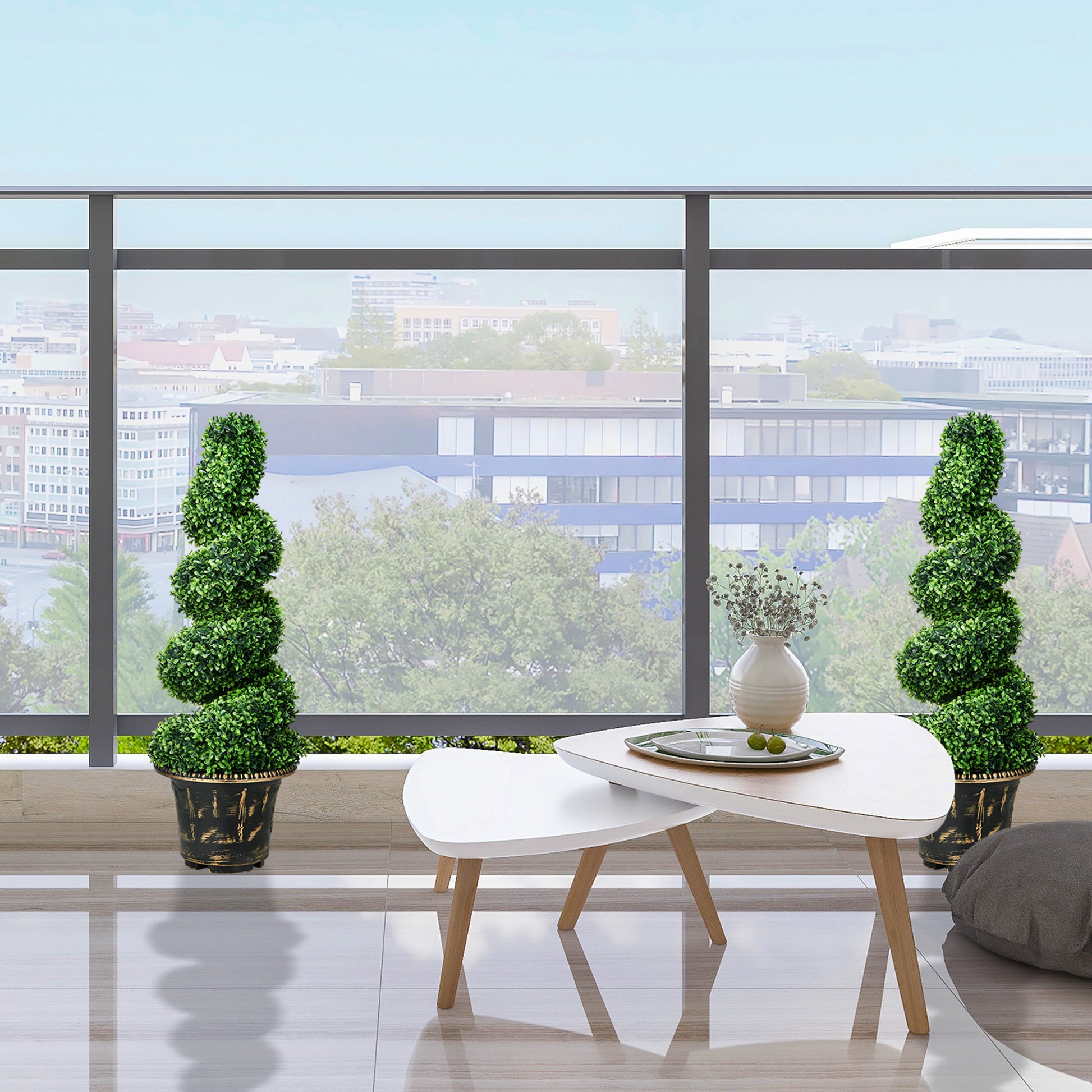 Artificial Plants Set of 2, UV Resistant Fake Plant in Flowerpot, 90 cm Boxwood Plant for Indoor, Outdoor