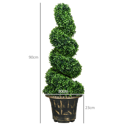 Artificial Plants Set of 2, UV Resistant Fake Plant in Flowerpot, 90 cm Boxwood Plant for Indoor, Outdoor