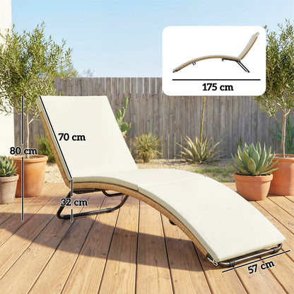 S-Shaped Poly Rattan Chaise Lounge with Cushion — Breathable Seat, Powder-Coated Steel Frame, UV-Resistant, Cream
