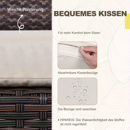 Polyrattan Garden Furniture Set, Outdoor Balcony Furniture for 2 People, 3-Piece Seating Group with 2 Chairs, Table Seat Cushion, Weatherproof Garden Furniture for Garden, Terrace Balcony, Brown+Cream