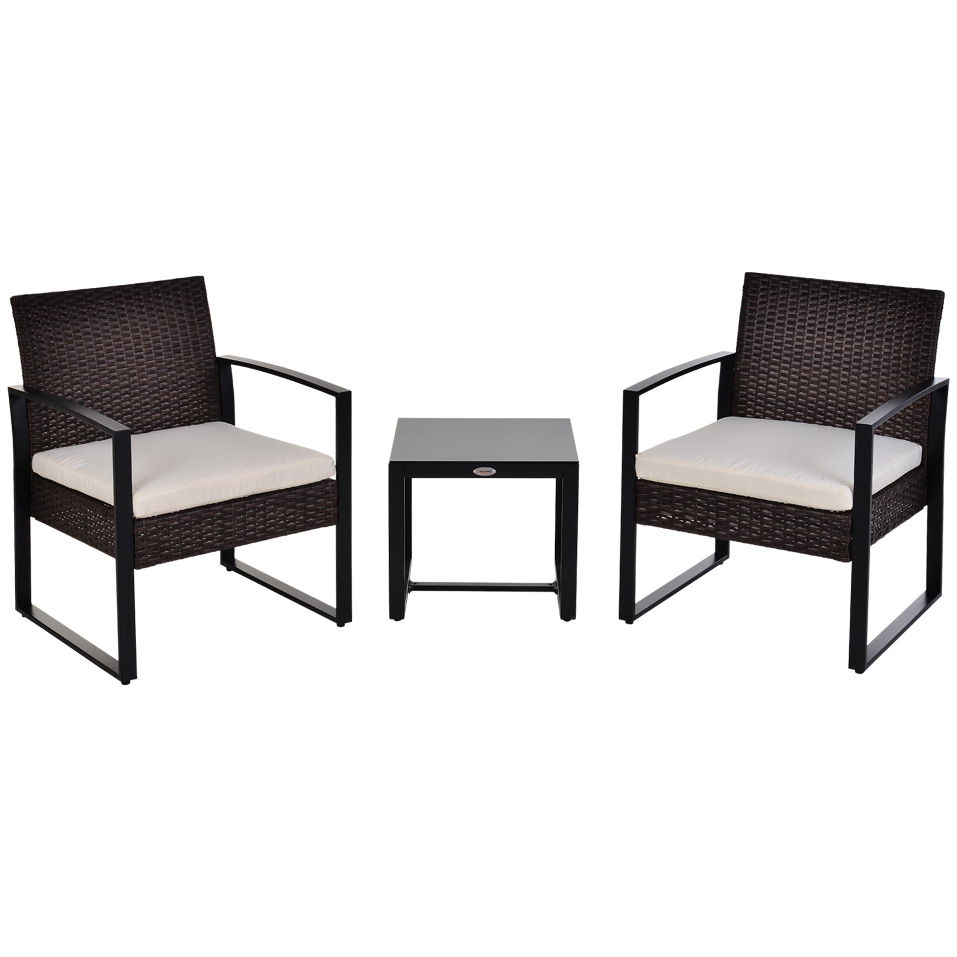 Polyrattan Garden Furniture Set, Outdoor Balcony Furniture for 2 People, 3-Piece Seating Group with 2 Chairs, Table Seat Cushion, Weatherproof Garden Furniture for Garden, Terrace Balcony, Brown+Cream