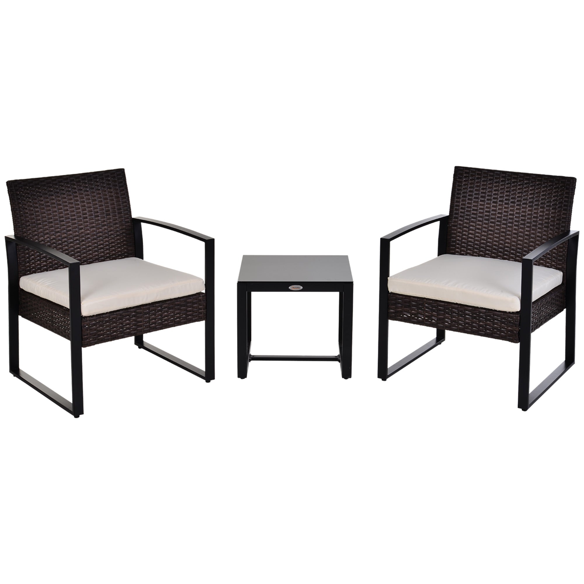 Polyrattan Garden Furniture Set, Outdoor Balcony Furniture for 2 People, 3-Piece Seating Group with 2 Chairs, Table Seat Cushion, Weatherproof Garden Furniture for Garden, Terrace Balcony, Brown+Cream