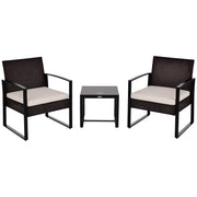 Polyrattan Garden Furniture Set, Outdoor Balcony Furniture for 2 People, 3-Piece Seating Group with 2 Chairs, Table Seat Cushion, Weatherproof Garden Furniture for Garden, Terrace Balcony, Brown+Cream