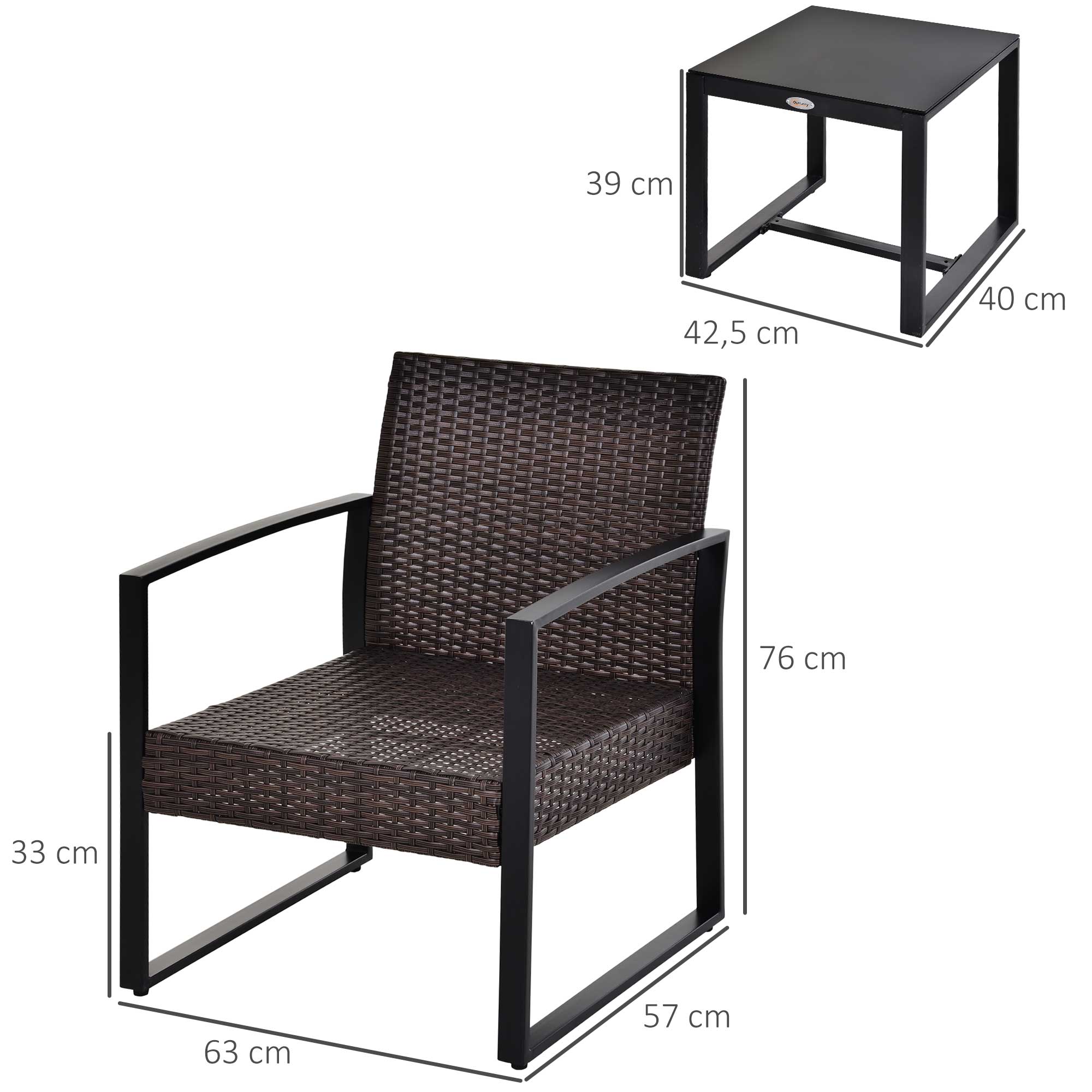 Polyrattan Garden Furniture Set, Outdoor Balcony Furniture for 2 People, 3-Piece Seating Group with 2 Chairs, Table Seat Cushion, Weatherproof Garden Furniture for Garden, Terrace Balcony, Brown+Cream