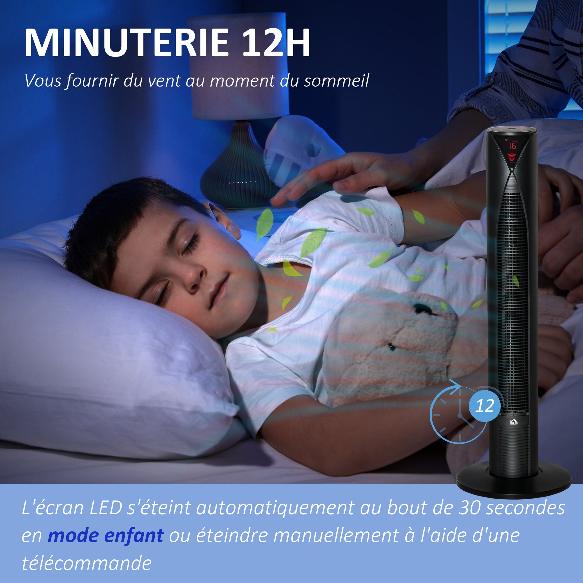 Column Fan, with Remote Control, 12-Hour Timer, Sleep Mode, 3 Speeds, Oscillating Tower Fan for Home, Bedroom, Office, Black