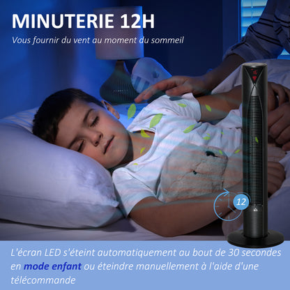 Column Fan, with Remote Control, 12-Hour Timer, Sleep Mode, 3 Speeds, Oscillating Tower Fan for Home, Bedroom, Office, Black