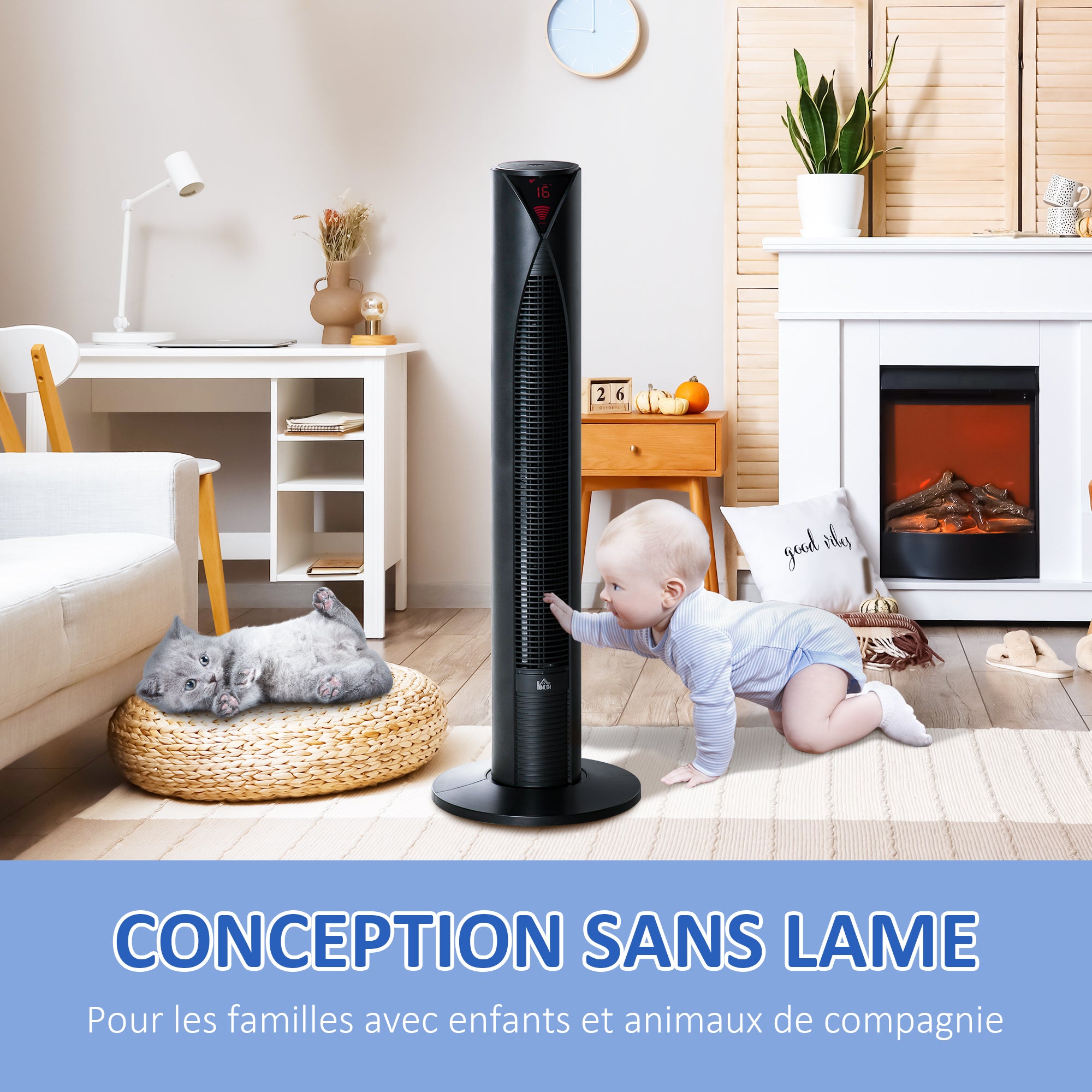 Column Fan, with Remote Control, 12-Hour Timer, Sleep Mode, 3 Speeds, Oscillating Tower Fan for Home, Bedroom, Office, Black