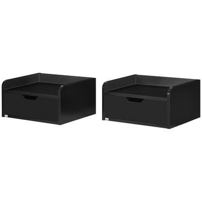 Set of 2 Wall-Mounted Bedside Tables Nightstands with 1 Drawer for Bedroom Home Simple Design 40x30x19.5 cm Black