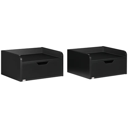 Set of 2 Wall-Mounted Bedside Tables Nightstands with 1 Drawer for Bedroom Home Simple Design 40x30x19.5 cm Black