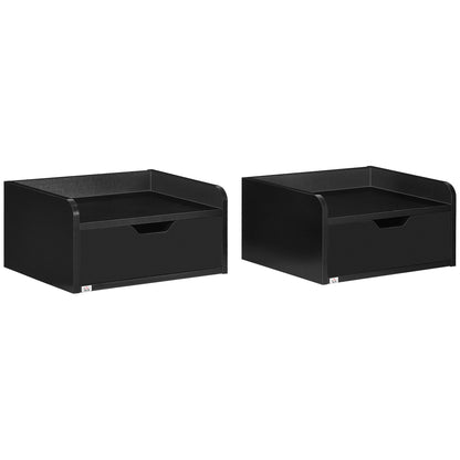 Set of 2 Wall-Mounted Bedside Tables Nightstands with 1 Drawer for Bedroom Home Simple Design 40x30x19.5 cm Black
