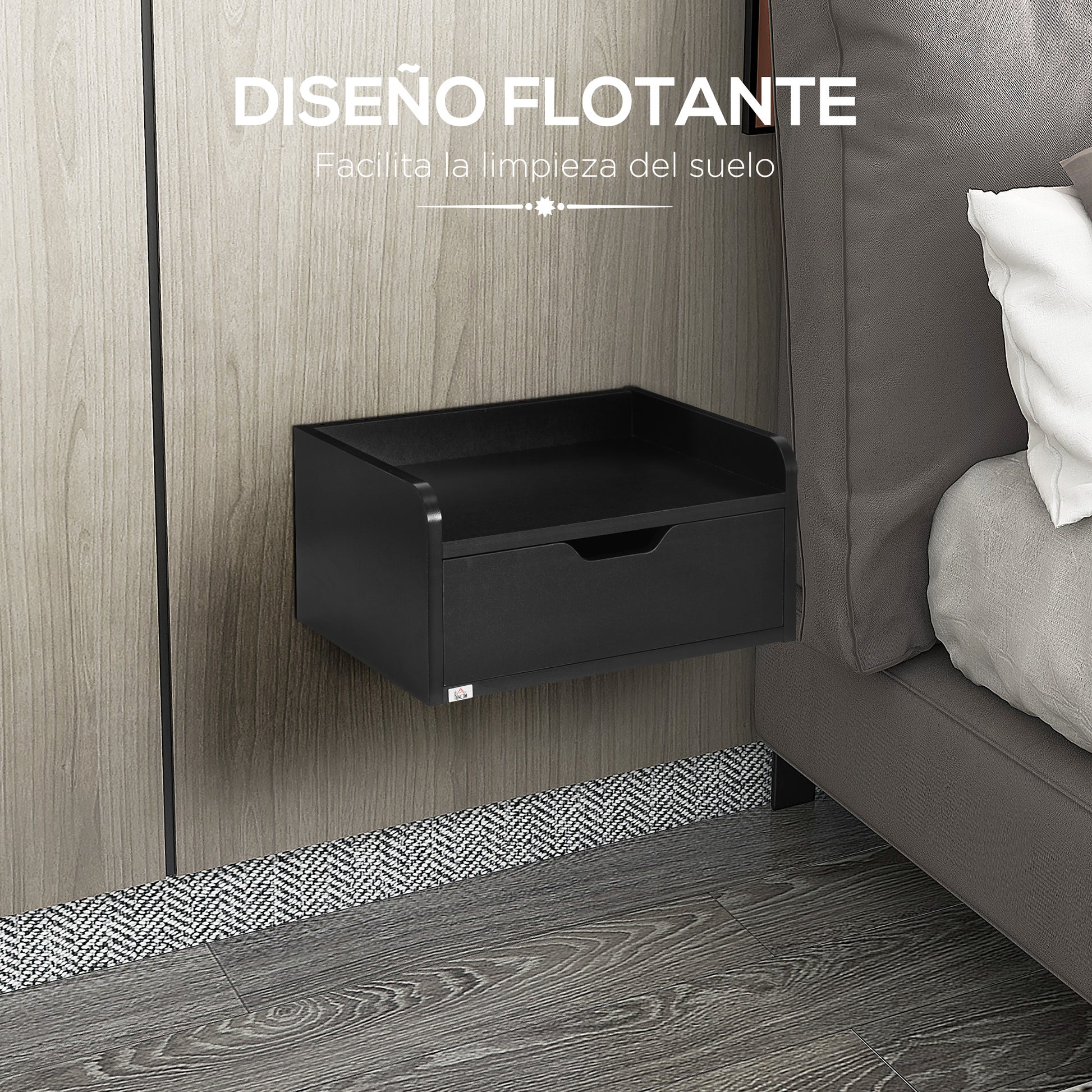 Set of 2 Wall-Mounted Bedside Tables Nightstands with 1 Drawer for Bedroom Home Simple Design 40x30x19.5 cm Black