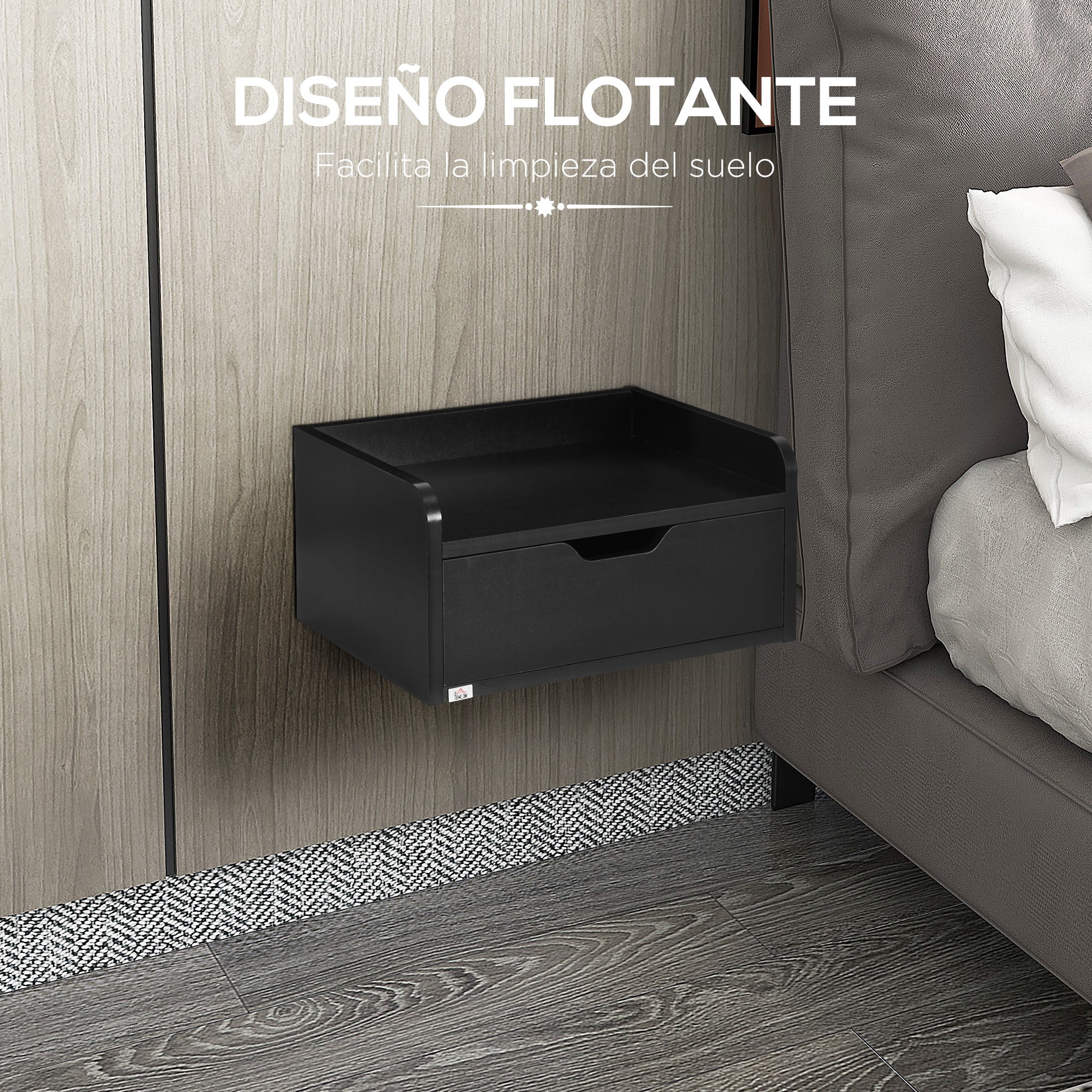 Set of 2 Wall-Mounted Bedside Tables Nightstands with 1 Drawer for Bedroom Home Simple Design 40x30x19.5 cm Black