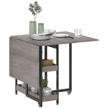 Folding Dining Table for 2-4 People with 2 Open Shelves, Mobile Dining Table with Wheels for Small Spaces, Dining Room, Kitchen 133.4 x 80 x 75 cm Gray