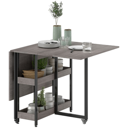 Folding Dining Table for 2-4 People with 2 Open Shelves, Mobile Dining Table with Wheels for Small Spaces, Dining Room, Kitchen 133.4 x 80 x 75 cm Gray
